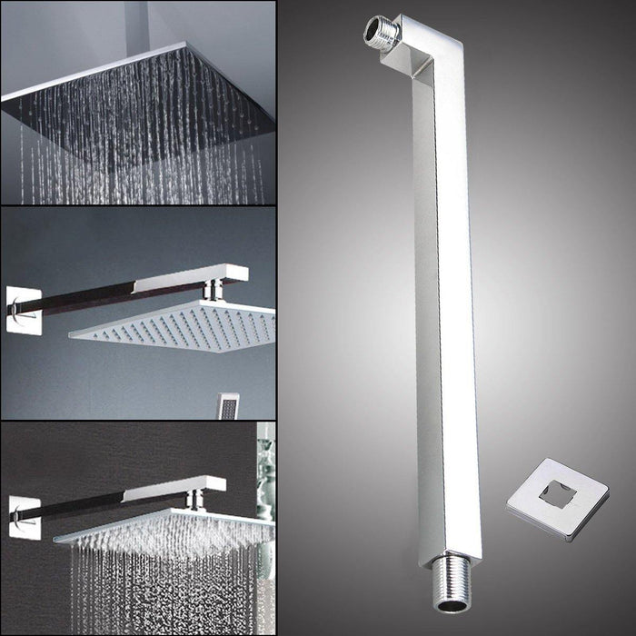 40cm Square Rail Shower Head Extension Arm Chrome Wall Mount with Flange