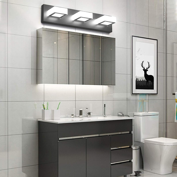 3 Light Dimmable Bathroom Vanity Light LED Modern Matte Black Vanity Wall Light Acrylic Stainless Steel Bathroom Vanity Lighting Fixtures