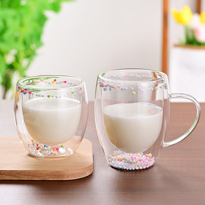 Creative Household Coffee Milk Dried Flower Quicksand Double Layer Glass Cup