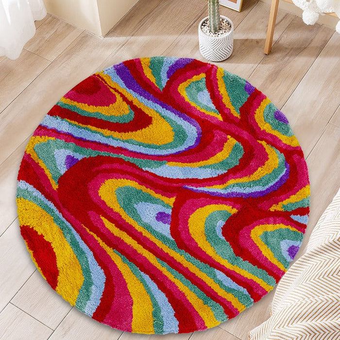 Feblilac Red Yellow Abstract Dizzy Area Rug, Wave Style Mat for Bedroom Bathroom