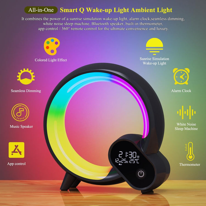 Creative Q Light Analog Sunrise Digital Display Alarm Clock Bluetooth Audio Intelligent Wake-up Q Colorful Atmosphere Light