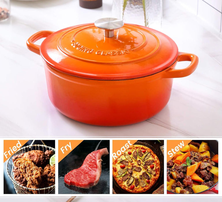 Enameled Cast Iron Covered Dutch Oven with Dual Handle, Dutch Ovens with Lid for Bread Baking, 3.5 Quart, Orange