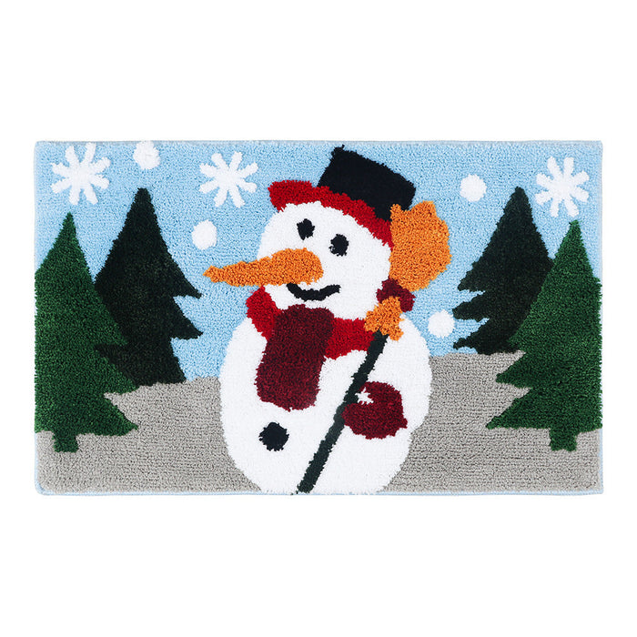 Feblilac Merry Christmas Tree and Happy Santa Claus Snowman Bath Mat