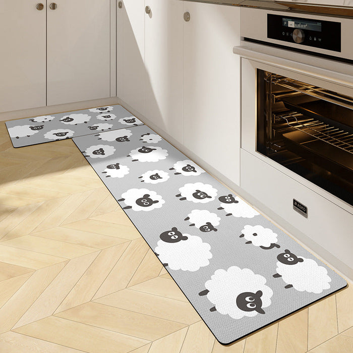 Feblilac Cute White Sheep PVC Leather Kitchen Mat