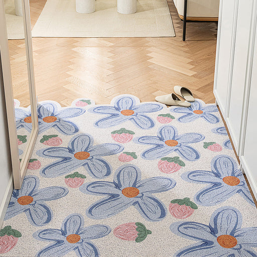 Feblilac Blue Flowers and Strawberry PVC Coil Door Mat