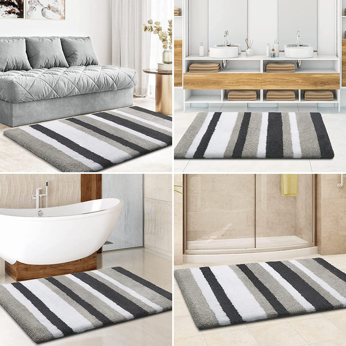 Feblilac White-grey Stripe Bath Mat Rug