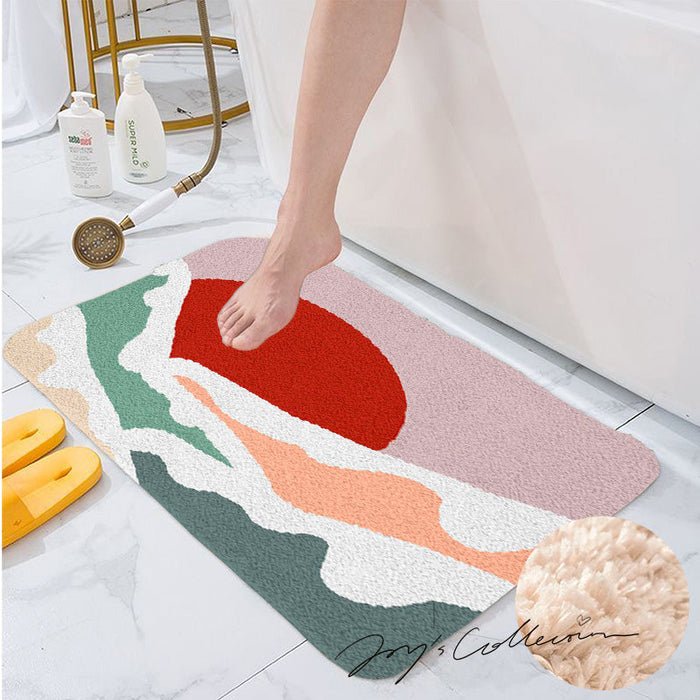 Feblilac Snow Mountain and Red Sun Tufted Bath Mat