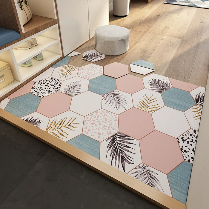 Feblilac Irregular Geometric Hexagon Colorful Life PVC Leather Door Mat