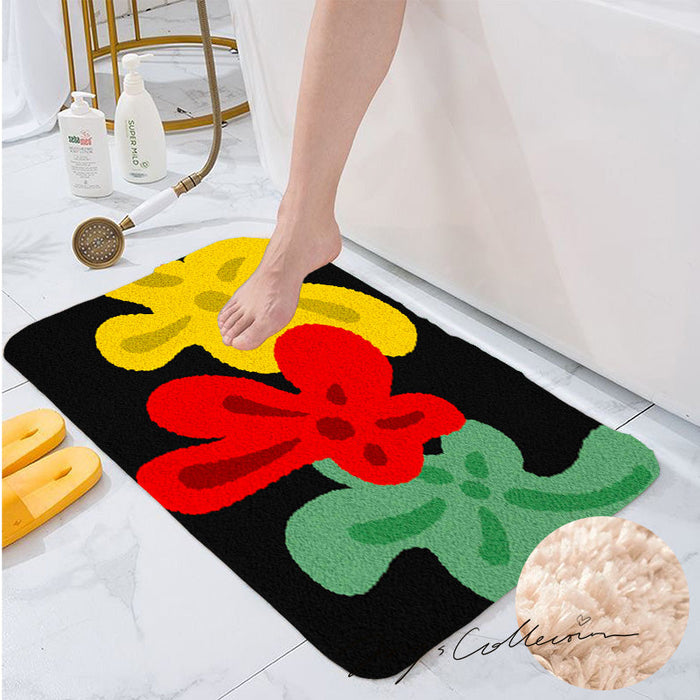 Feblilac Red Yellow and Green Three Flowers Tufted Bathmat