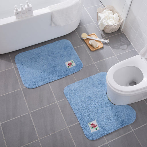 Feblilac Flower Embroidered solid Tufted Bathroom Mat Toilet U-Shaped Floor Mat