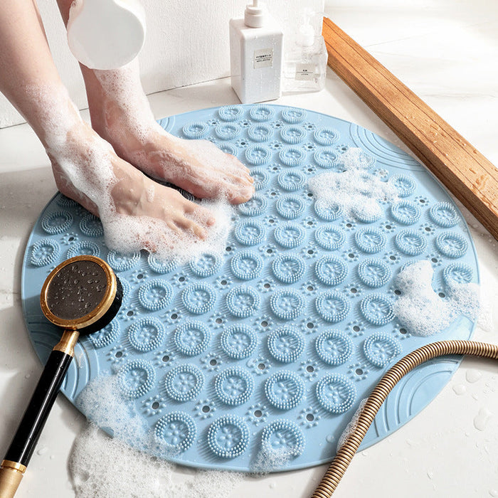 Feblilac TPE Blue/Green/Pink/Grey Drain Holes and Suction Cups Tub Rug, Anti Slip Massage Bathtub Mats