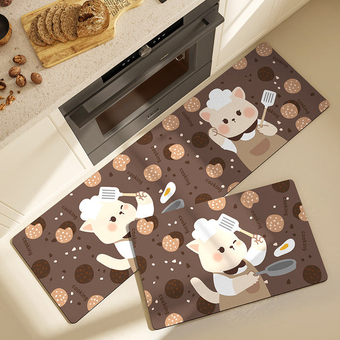 Feblilac Cartoon Bear and Cookie PVC Leather Kitchen Mat