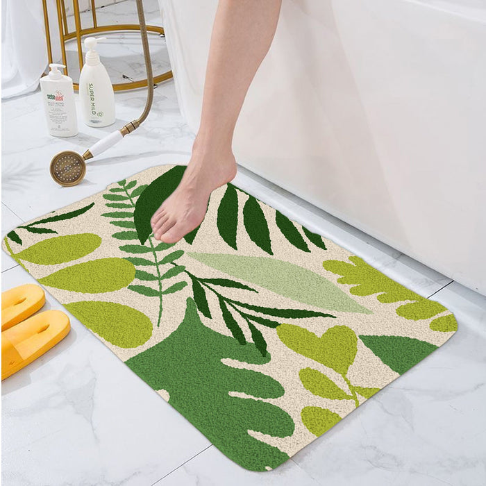 Feblilac Green Tropical Plant Leaves Tufted Bath Mat