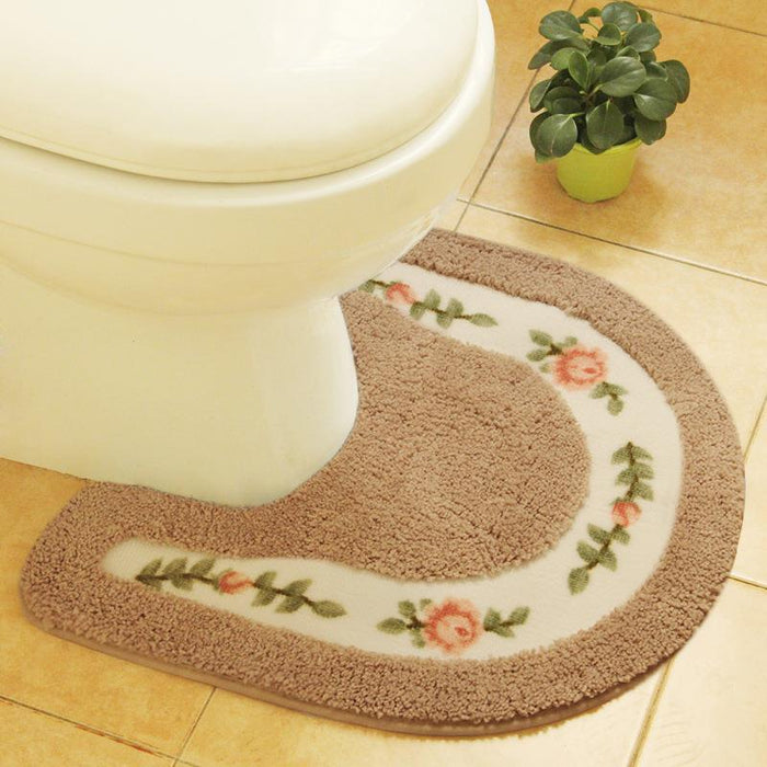 Feblilac Oval Flower Tufted Toilet U-Shaped Floor Bathroom Mat