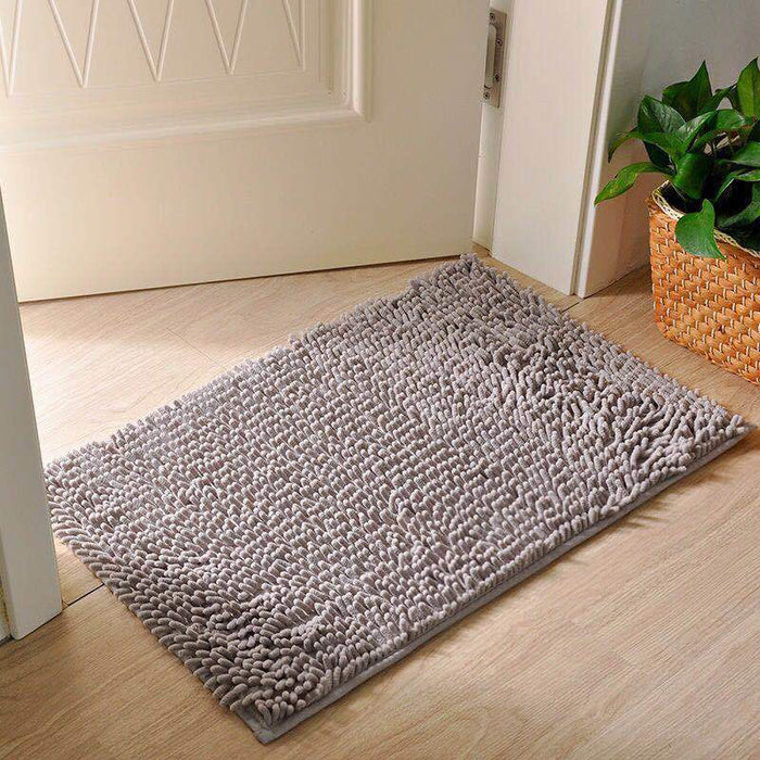 Chenille Non-Slip Microfiber Shag Bathroom Rug Mat, Solid Color