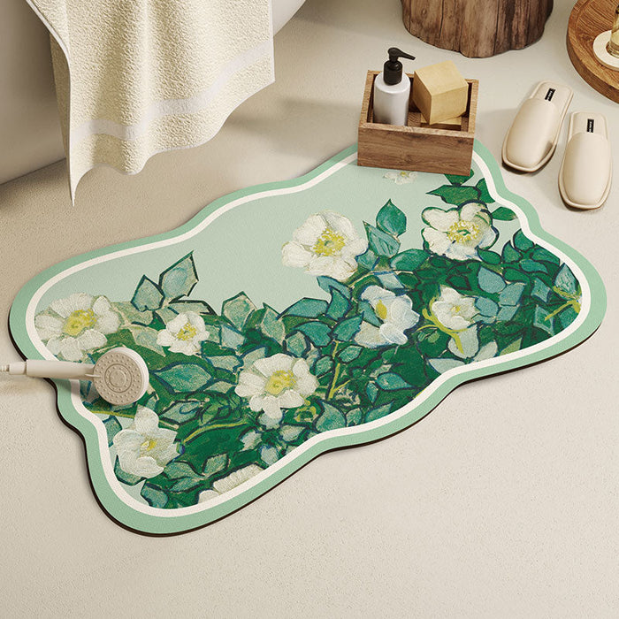 Feblilac Flowers Oil Painting Diatomaceous Earth Bathmat