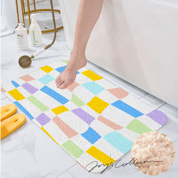 Feblilac Colorful Distorted Square Geometric Tufted Bath Mat