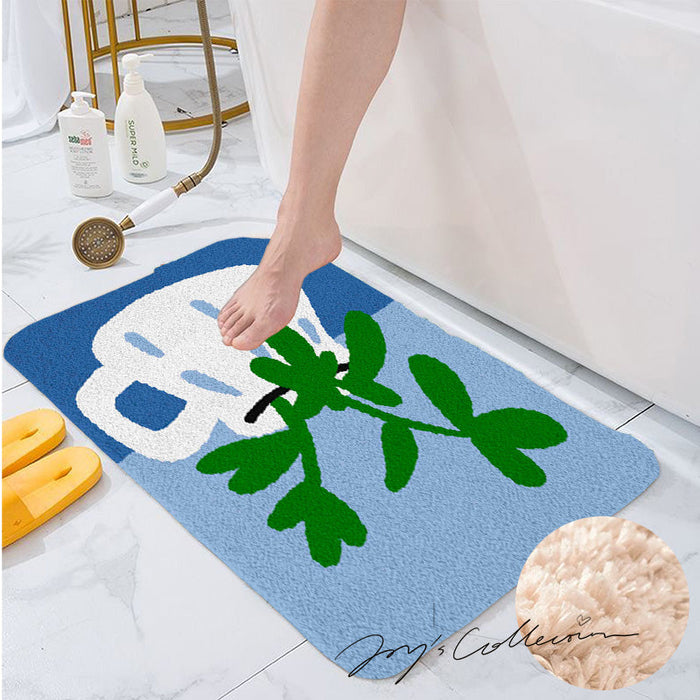 Feblilac White Vase and Greenery Tufted Bath Mat