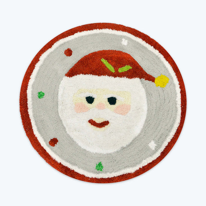 Feblilac Round Christmas Santa Claus Tufted Bath Mat