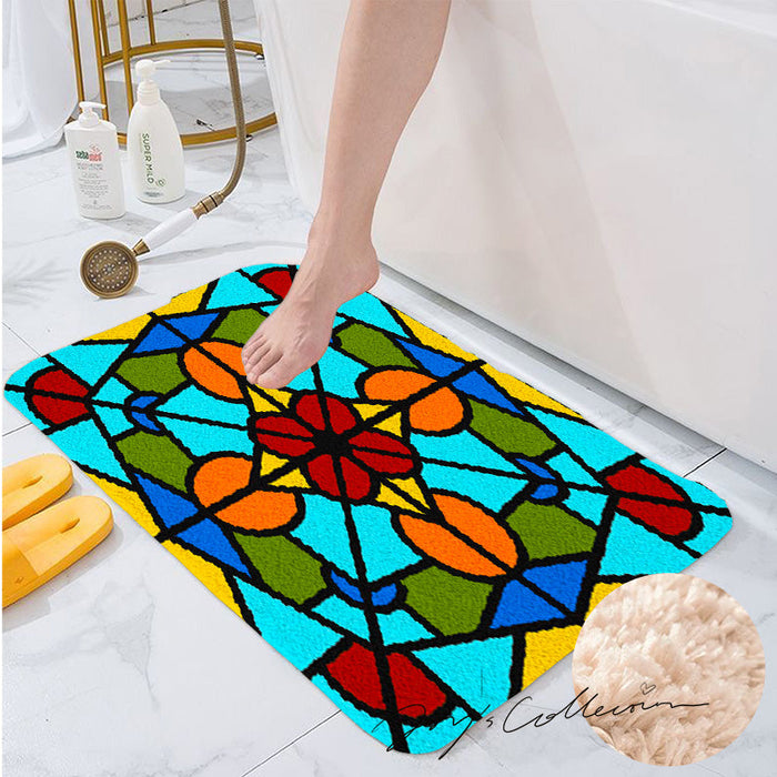 Feblilac Baroco Style Glasses Geometric Tufted Bath Mat