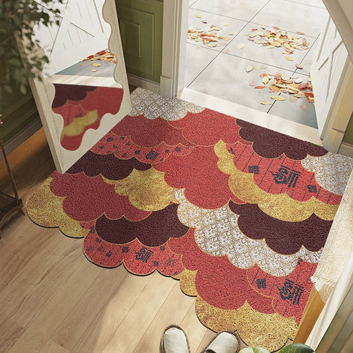 Feblilac Irregular Red Floating Clouds PVC Coil Door Mat