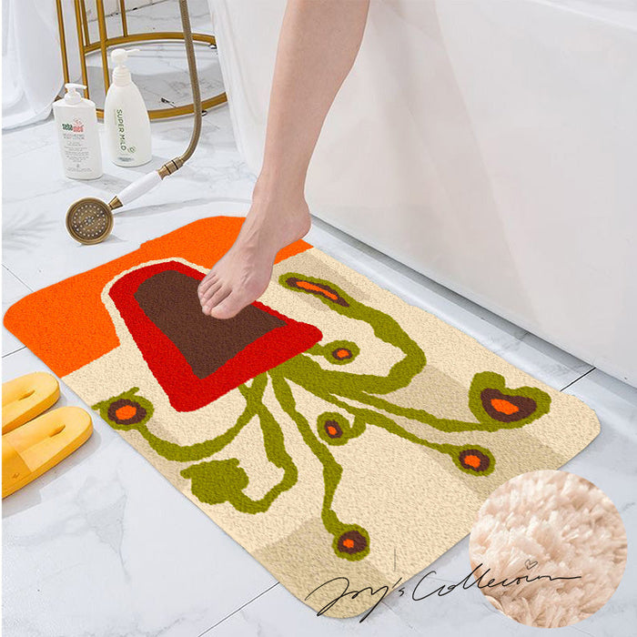 Feblilac Red Vase and Green Plant Tufted Bath Mat