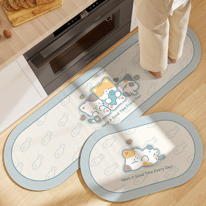 Feblilac Cat Love Fish PVC Leather Kitchen Mat