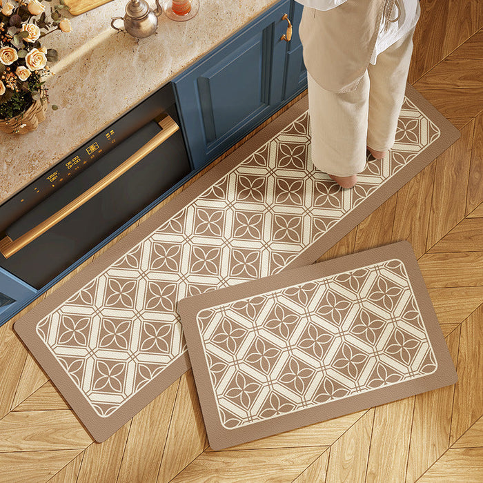 Feblilac Geometric Rhombus Leaves PVC Leather Kitchen Mat