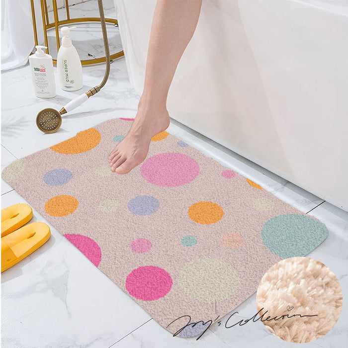 Feblilac Pink Polka Dots Geometric Tufted Bath Mat