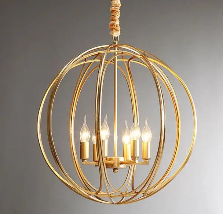 American Spherical Chandelier Restaurant Golden Chandelier Bedroom Nordic Modern Wrought Iron Porch Aisle Light Fixture