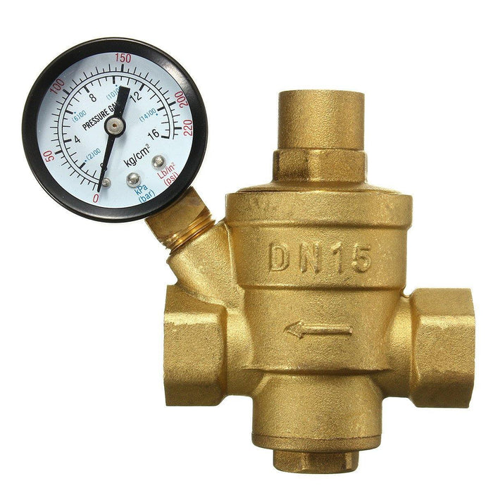 Adjustable DN15 Bspp Brass Water Pressure Reducing Valve with Gauge Flow