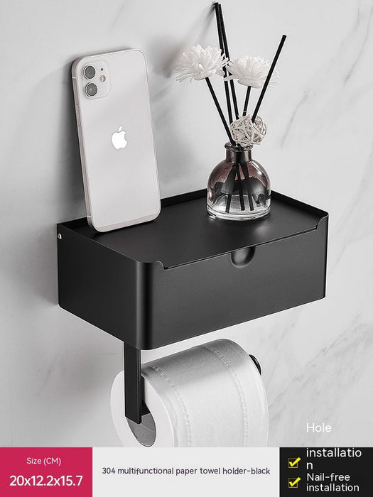 Stainless Steel Tissue Wet Tissue Box Toilet Paper Holder Punch-Free Mobile Phone Roll Stand