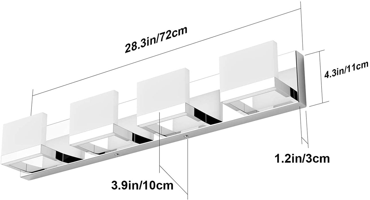 4 Lights LED Modern Vanity Light Chrome Bathroom Lighting Fixture up and down Bathroom Wall Light over Mirror(White Light 6000K)