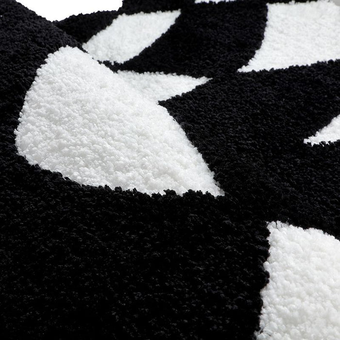 Feblilac Black and White Checkerboard Bath Mat, Abstract Curly Mat Rug