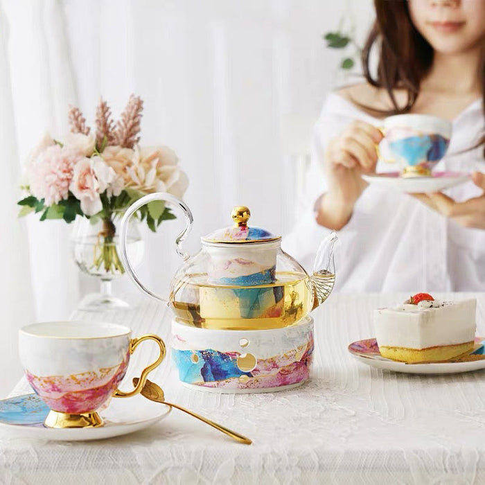 English Ceramic Glass Flower Tea Cup Set