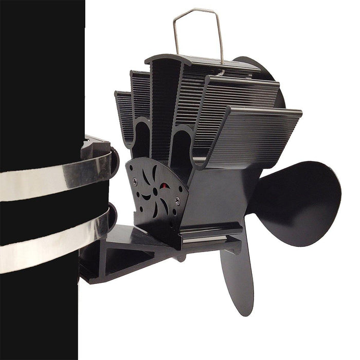 Powered Stove Fan 4 Blade Wood Stove Fans Aluminium Silent Eco-Friendly for Wood Log Burner Fireplace (Black)