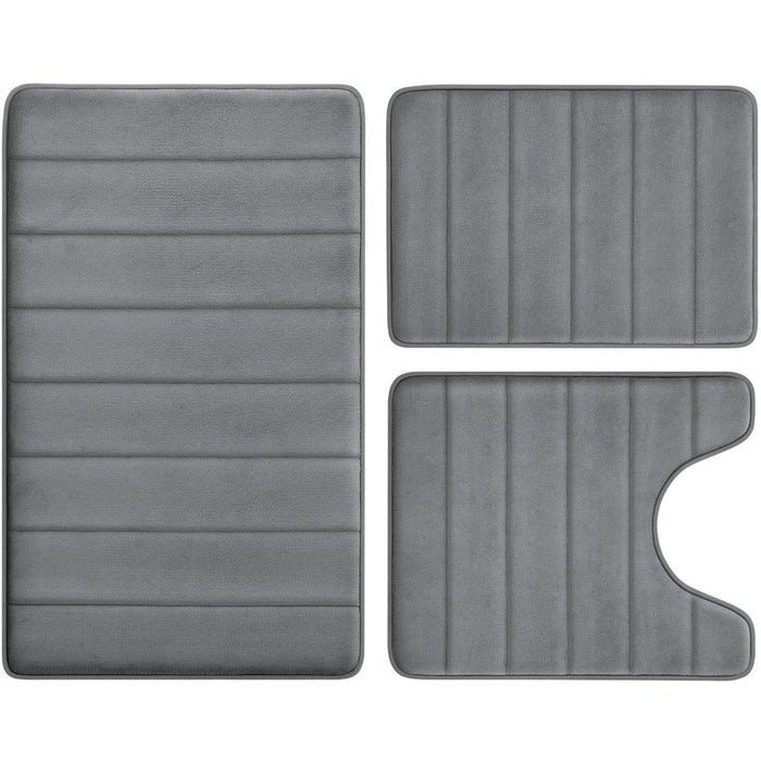 Memory Foam Bath Mat Set, Thicken, Absorbent, Non-Slip, Reboundable, 3 Pieces Bathroom Rugs Sets 44.1"X24"+ 31.5"X19.8"+ U 24.4"X20.2" Dark Gray