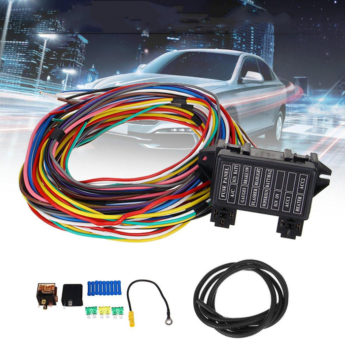 14 Circuit Universal Wiring Harness Bumper Wire Kit 12V Durability Car Hot Rod Street-Rod XL Wires