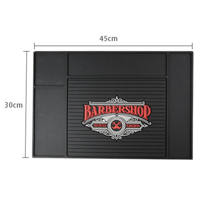 Barber Station Mat Cushion Non-Slip Black PVC Pad Hairdress Barber Tool Storage Organizer for Clippers Scissors Trimmers Brushes