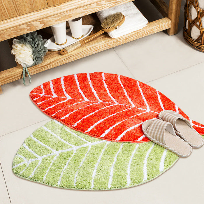 Feblilac Soft Green Leaves Bathroom Rug