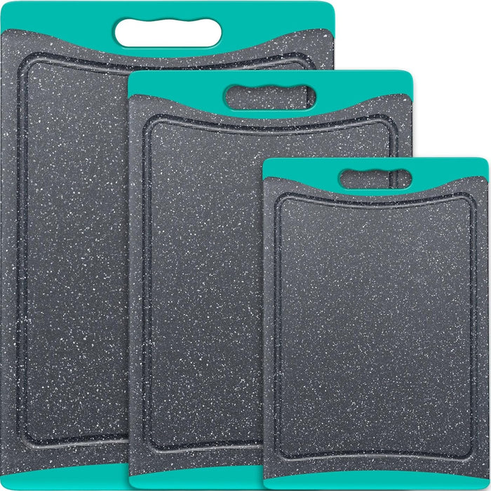 Extra Large Cutting Boards, Plastic Cutting Boards for Kitchen (Set of 3) Cutting Board Set Dishwasher Chopping Board with Juice Grooves Easy-Grip Handles, Turquoise,