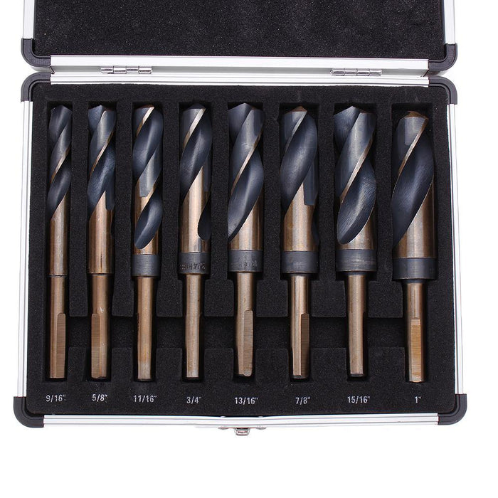 Drillpro 8pcs 1/2 Inch Shank HSS 4241 Twist Drill Bit Set 9/16 to 1 Inch Twist Drill for Wood Metal