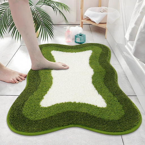 Green Gradient Bath Mats, Rug for Bathroom, Cute Non-Slip Irregular Shape Carpet for Shower Room