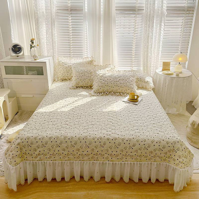 Cotton Lace Embroidery Quilted Bed Cover Series Three-piece Set