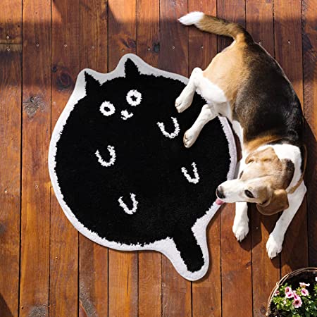 Feblilac Cute Black Cat Tufted Bath Mat