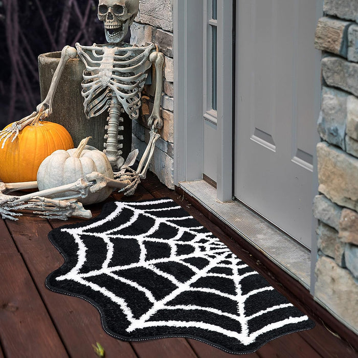 Feblilac Spider Web Bath Mat, 31×20" Halloween Bath Mat Non-Slip Rugs Spiderweb Rug Machine Washable Goth Bath Mat Area Rugs Gothic Rug for Front Door, Bedroom, Living Home (Black)