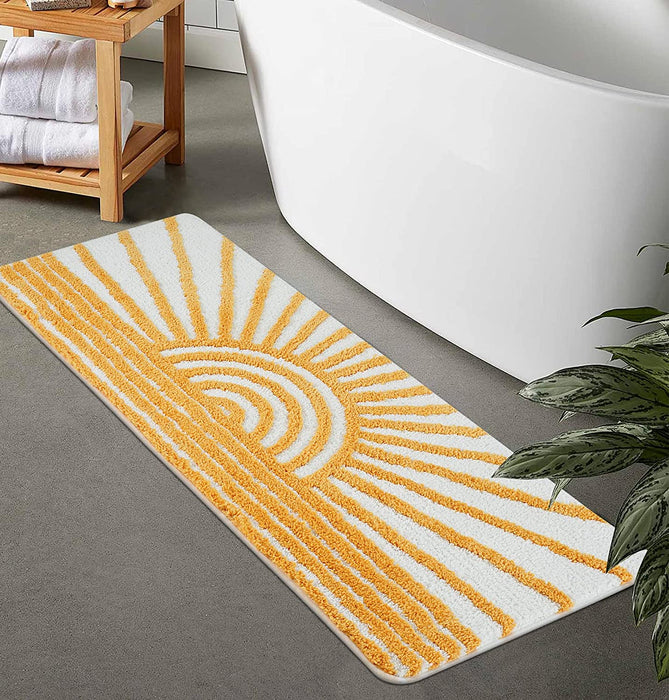 Boho Bathroom Rugs, Yellow and White Sun Bath Mat