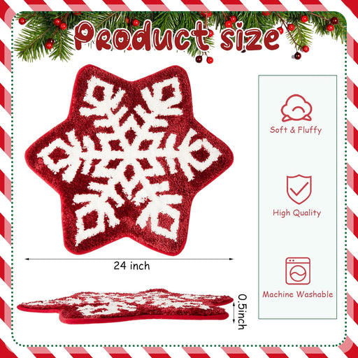 Red Christmas Snowflake Rug, Cute Bath Mat, Holiday Bathroom Rug