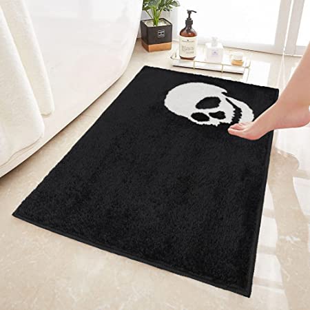 Feblilac Black and White Skull Tufted Bath Mat