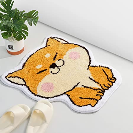 Feblilac Cute Shiba Cat Tufted Bath Mat